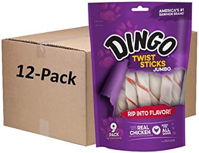Dingo Twist Sticks Jumbo Rawhide Chews, 9-Count, 12-Packs