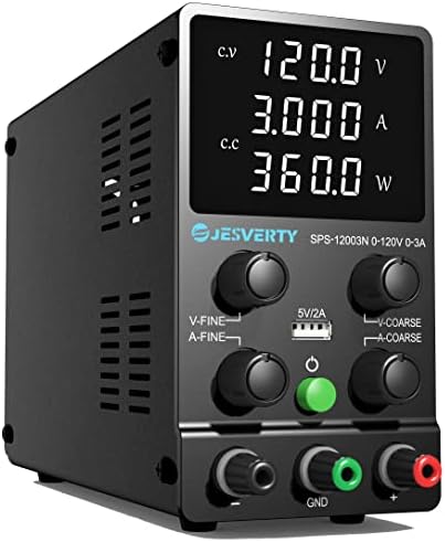 DC Power Supply Variable, 120V 3A Adjustable Switching Regulated DC Bench Power Supply with High Precision 4-Digits LED Display, 5V/2A USB Port, Coarse and Fine Adjustments SPS-12003N