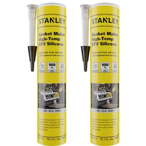 Stanley High-Temp RTV Silicone Gasket Maker - Oil, Vibration and Heat Resistant Black Silicone Sealant for Automotive Valve Covers and Engine Parts, 10.1 fl.oz. Black, 2 Pack