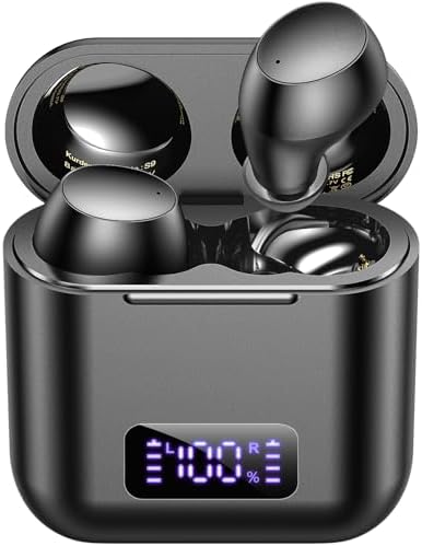 kurdene Wireless Earbuds, Mini Bluetooth Call Noise Canceling Headphones with Mic 40H Playtime Deep Bass Stereo in-Ear Earbud Lightweight IPX5 Waterproof for iPhone, Android-Black