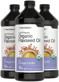 Horbäach Organic Flaxseed Oil | 3 Pack | 16 fl oz Each | Cold Pressed | with Omega 3, 6, 9 | Vegetarian, Non-GMO, Gluten Free Liquid
