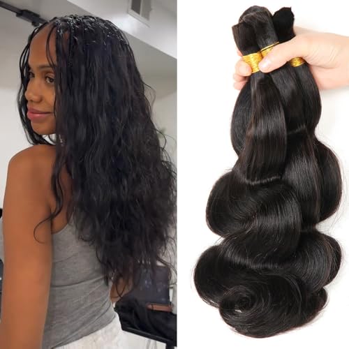 Boho Knotless Braids Human Hair Micro Braids Extension Hair Body Wave Human Bulk Hair 22"24"26" 1pack (3bundles(150g) Natural Black Color