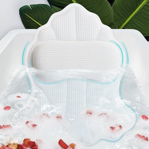 Bath Pillow for Tub, Luxury Bath Pillow Soft 4d Mesh, Bathtub Pillow for Soaking tub with 6 suctions Cups, Bath Tub Pillows for Head and Neck Support, for Relaxing Spa