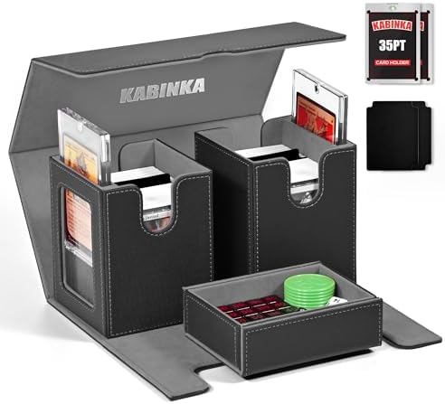 Kabinka Deck Box for MTG with Commander Display, 3 in 1 Trading Card Storage Box Fit 200 Double-sleeved Cards, Removable Deck Case for TCG/Sports Cards with 2 Magnetic Card Holders (Black)
