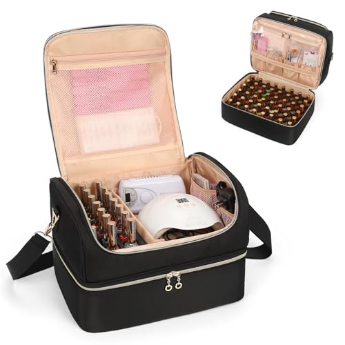 CUBETASTIC Nail Polish Organizer, Portable Nail Polish Storage Case Holds 45 Bottles Nail Polish & Nail Lamp, Travel Nail Supplies Organizer for Nail Tech Kit & Manicure Tools (Black, 69 Slots)