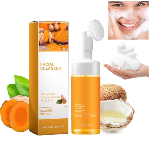 Turmeric Foaming Facial Cleansing, Deep Cleansing Scrub Exfoliating Glow Wash Turmeric Face Wash With Brush