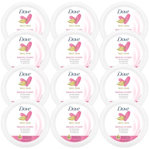 Dove Body Love Beauty Cream, Lightweight, Fast-Absorbing Face and Body Cream for Normal to Dry Skin, 24-Hour Moisture, Luxuriously Scented Face Cream, Hand & Body Lotion, 5.07 Fl Oz (Pack of 12)