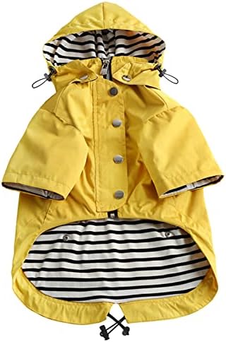 Morezi Dog Zip Up Raincoat with Reflective Buttons, Rain/Water Resistant, Adjustable Drawstring, Removable Hood, Raincoats with Legs 8lbs to 80lbs Available - Yellow - XXL