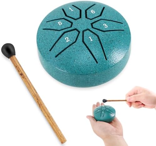EASTROCK Mini Steel Tongue Drum for Kids 3 Inch 6 Notes Percussion Instrument Handpan Drum C Key with Mallets,Music Book (Green)