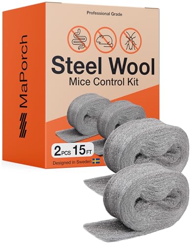 MAPORCH Steel Wool 2 Pack - 3.2" x7.5 Ft Fill Fabric, Gap Blocker, Protects Against Animals in Holes, Pipelines, Wall Cracks, and Vents for Garden, House, Garage