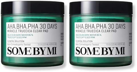 SOME BY MI AHA BHA PHA 30 Days Miracle Truecica Clear Pad - Pack of 2 - Mild Exfoliating Korean Centella Toner Pads - Daily Soothing and Blackhead Removing Pore Minimizer for Face - Korean Skin Care