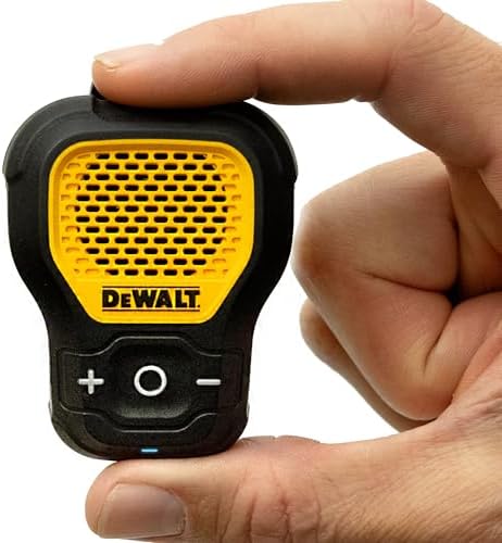 DEWALT Wearable Bluetooth Speaker (Updated Version), Clip-On Wireless Jobsite Pro Water-Resistant Portable Speaker (Non-Magnetic), Built-in Mic for Hands-Free Music/Calls, Bluetooth Speaker (Yellow)