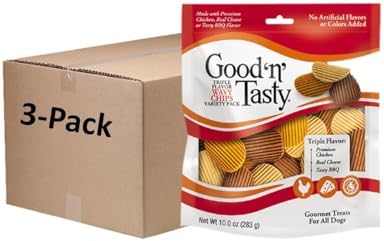 Good 'n' Tasty Triple Flavor Wavy Chips Variety Pack, 10 oz (Pack of 3), Treats for Dogs