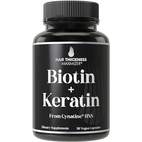 Biotin + Soluble Keratin - 10000mcg Biotin with Clinically Tested Cynatine Keratin. 2-in-1 Hair Growth, Thickening Vitamins Complex. Capsules Supplement for Women, Men with Thinning Hair and Hair Loss