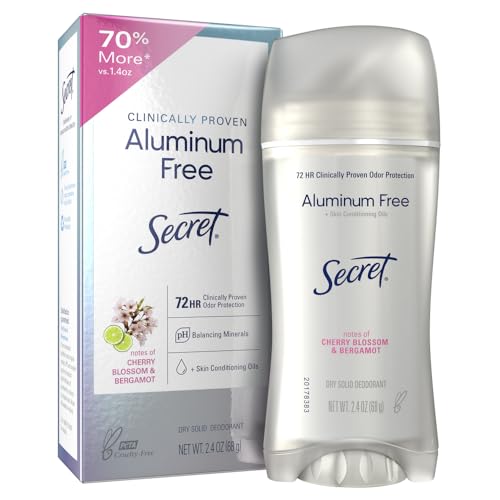 Secret Clinically Proven Aluminum Free Deodorant for Women, Cherry Blossom & Bergamot Scent, 2.4 oz