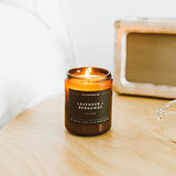 Calyan Wax Soy Wax Candle, Lavender & Bergamot Scented Candle for The Home | Premium Soy Candle with Essential Oils | Soy Candle in Amber Glass Jar | Aromatherapy Gift