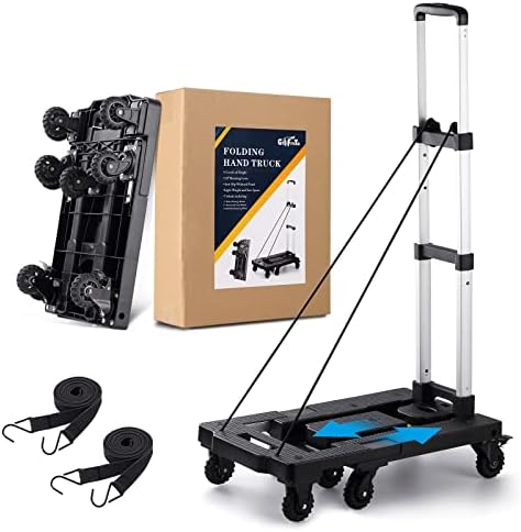 Folding Hand Truck,Lightweight Hand Truck Dolly,Luggage Cart with 7 Tank Wheels,330 lbs Heavy Duty Truck and Dolly Portable with 2 Brake Wheels，Utility Cart Dolly for Moving