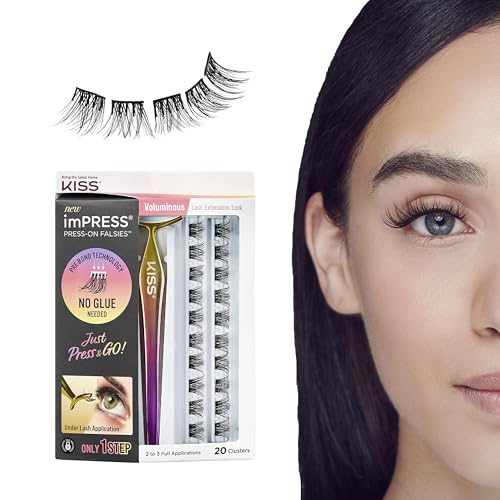 KISS imPRESS Falsies False Eyelashes, Lash Clusters, 'Voluminous', 14 mm, Includes 20 Clusters, 1 applicator, Contact Lens Friendly, Easy to Apply, Reusable Strip Lashes