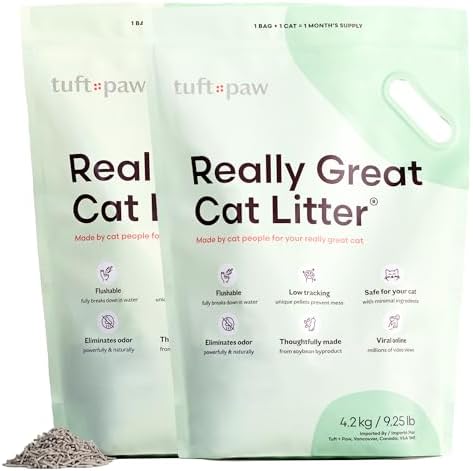 Really Great Cat Litter, Extra Large Bags, Low Tracking Tofu Cat Litter, Clumping, Flushable, Odor Control, Dust-Free, Unscented - 9.25lbs x 2Bags