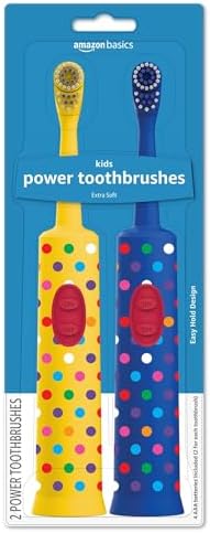 Amazon Basics Kids Battery Powered Toothbrush, 2 Count, 1 Pack (Previously Solimo)