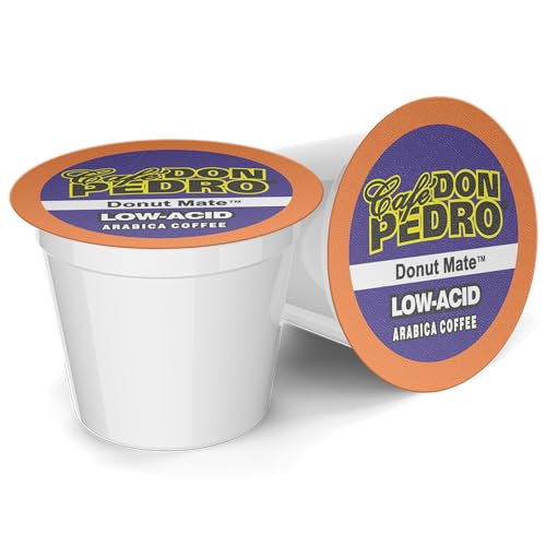 Cafe Don Pedro Donut Mate Low Acid Coffee Pods - Compatible with Keurig K-cup Coffee Maker, Medium Roast, 100% Arabica, Battles Heartburn, Acidic Reflux (12)