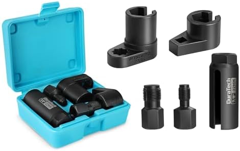 DURATECH 5PCS O2 Oxygen Sensor Socket Thread Chaser Set, 3/8" 1/2" Drive x 7/8" 22mm Oxygen Sensor Wrench Remover O2 Sensor Removal Tool Kit