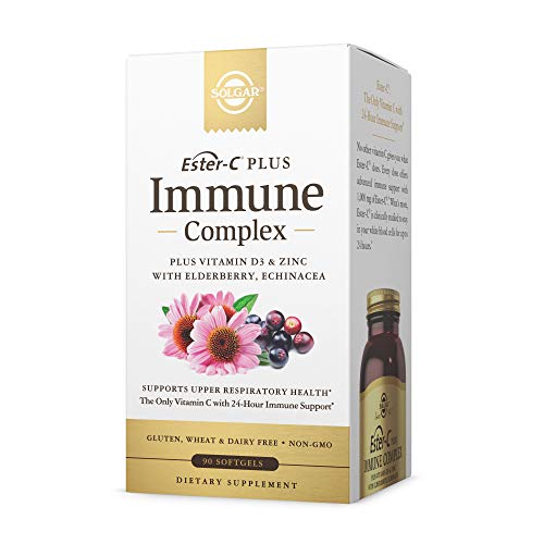 Solgar Ester-C Plus Immune Complex, 90 Softgels - 24-Hour Immune Support - Supports Upper Respiratory Health - Plus D3, Zinc, Elderberry & Echinacea - Non-GMO, Gluten Free, Dairy Free - 45 Servings