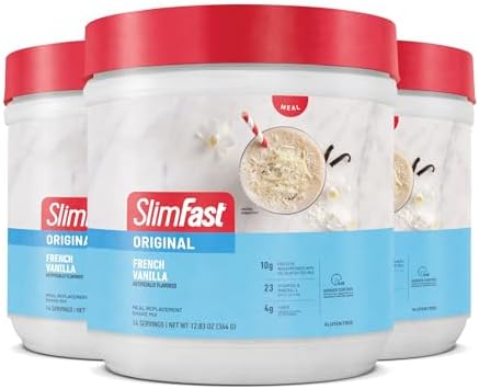 SlimFast Original Meal Replacement Powder, French Vanilla, Weight Loss Shake Mix, 10g of Protein, 14 Servings (Pack of 3) (Packaging May Vary)