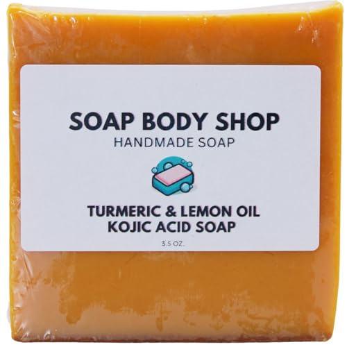Turmeric & Lemon Oil Kojic Acid Soap, Dark Spot Remover For Face, Kojic Acid Soap For Hyperpigmentation, Even Complexion Soap, Fade Scars, Acne Scar, Turmeric Soap Bar, Handmade, 3.5 Ounces