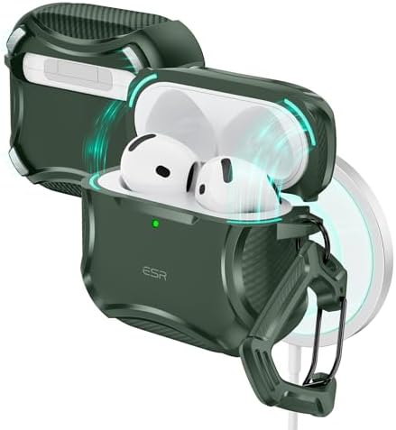 ESR for AirPods 4 Case (HaloLock), Compatible with AirPods 4th Generation Case (2024), Compatible with MagSafe, Powerful Drop Protection, Magnetic Lid, Cyber Series,Green