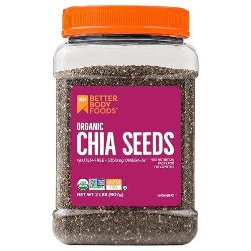 BetterBody Foods Organic Chia Seeds 2 lbs, 32 Oz, with Omega-3, Non-GMO, Gluten Free, Keto Diet Friendly, Vegan, Good Source of Fiber