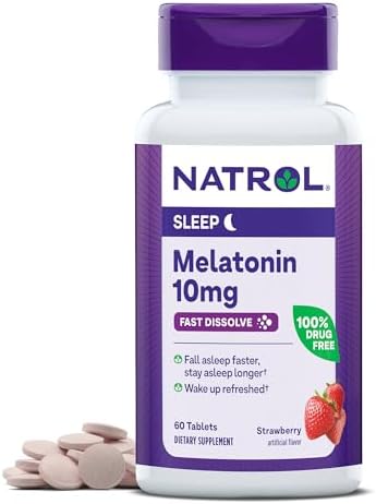Natrol Fast Dissolve Melatonin 10 mg, Melatonin Supplements for Restful Sleep, Sleep Support for Adults, 60 Strawberry-Flavored Melatonin Tablets, Up to a 60 Day Supply