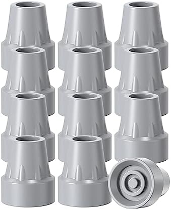 Crutch Tips,12Pcs 7/8 Inch Crutch Feet Cap,Upgrade Heavy Duty Rubber Accessories Replacement Rubber Cane Tips, for Reduce The Frequency of wear and Tear, Gray