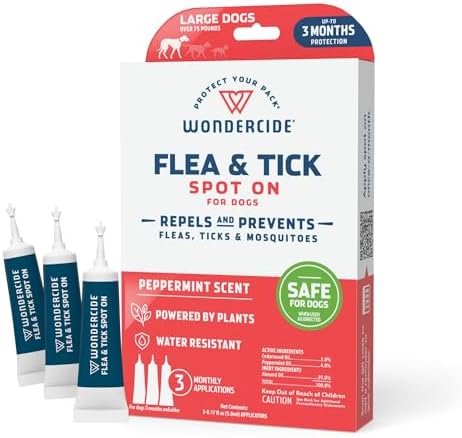 Wondercide - Flea & Tick Dog Spot On - Flea, Tick, and Mosquito Repellent, Prevention for Dogs with Natural Essential Oils - Up to 3 Months Protection - Large 3 Tubes of 0.17 oz