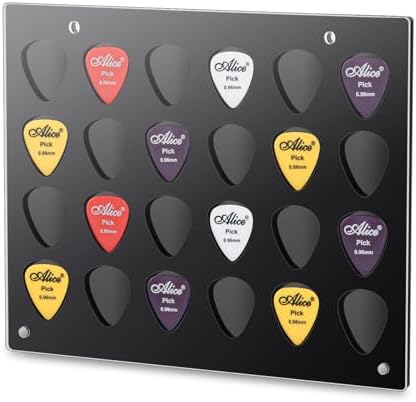 24 Slots Guitar Pick Holder Wall Mountable Guitar Pick Display Case Guitar Pick Holder Guitar Pick Case Gifts for Men, Guitar Players, and Musicians (Black)
