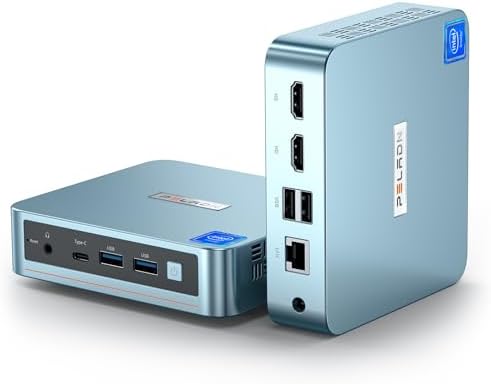 PELADN WI-6 Mini PC, 12th Gen - N100(up to 3.4GHz), 8GB DDR4 RAM 256GB M.2 PCIe SSD, Desktop Computer Support 4K Dual Display/USB3.2/WiFi 5/BT4.2