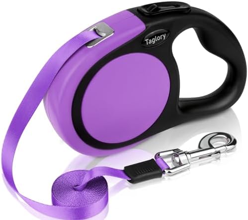 Taglory Retractable Dog Leash, 16ft No Tangle Leash Retractable for Medium and Large Dogs Up to 100 lbs, One-Handed Brake, Pause, Lock, Purple