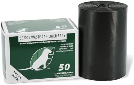 Commercial Grade Dog Waste Station Can Liners -1 Roll of 50 bags - Standard Size 26" W x 33" L (10-13 gallons) - Heavy Duty, Thicker than competitors bags (1.1 mil) (50 Liners, Black)