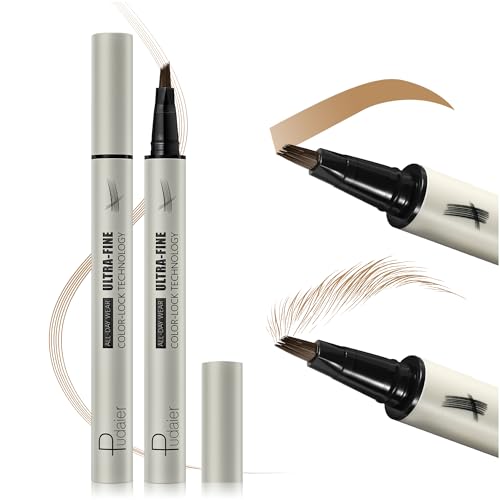 2 Pack Microblading Eyebrow Pencils for Women with Multiple Fork Tips, Waterproof Super Fast Eyebrow Dye Tint Makeup Pen for Natural Hair Like Brows, Never Dry Out and Last All Day (Light Blonde)