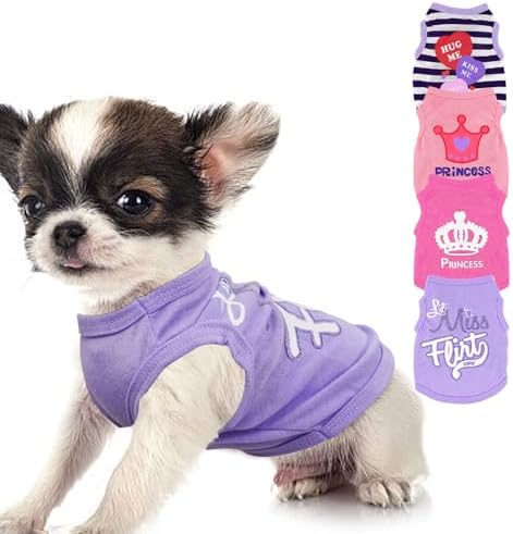 4 Pieces Dog Clothes for Small Dogs Girl Summer Soft Puppy Clothes Cute Chihuahua Teacup Dog Clothes Female Dog Shirts Breathable Pet Clothing Pink Girl Dog Clothes (XX-Small)