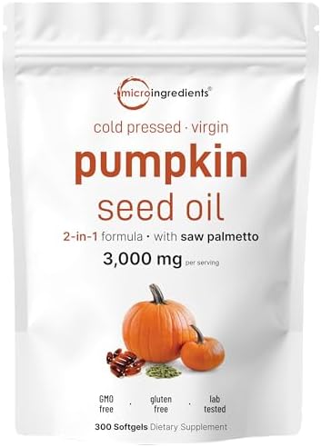 Pumpkin Seed Oil with Saw Palmetto, 3000mg Per Serving, 300 Softgels | Cold Pressed, Pure Virgin Oil, Essential Fatty Acids & Phytosterols | Supports Hair, Urinary, Bladder & Prostate Health | Non-GMO