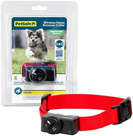 PetSafe Wireless Pet Containment System Receiver Collar for Dogs, Wireless Dog Collar Waterproof Material, Fits Small, Medium, Large Pets, Electric Fence Receiver Collars (Red and Black)