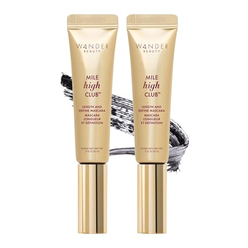 Wander Beauty Mile High Club Length + Define Black Mascara - Smudge-Proof, Lash Lengthening Mascara for a Full, Fanned Out Effect - Castor Oil + Peach Leaf Conditions & Strengthens (2 Pack)