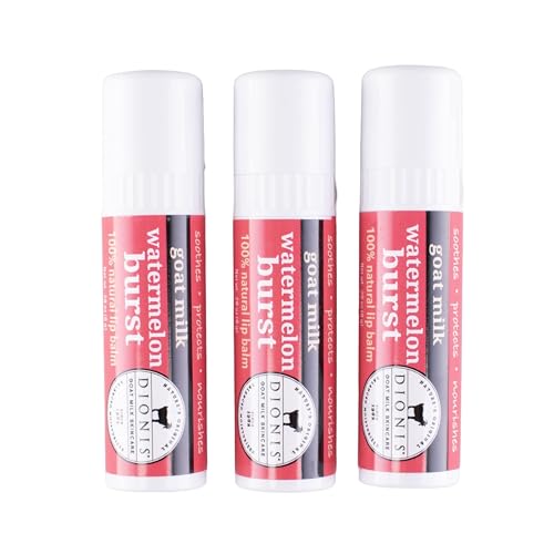 Dionis Goat Milk Skincare Watermelon Holiday Lip Balm Gift Set - Beeswax, Shea Butter & Coconut Oil Lip Care Products Made in The USA - Cruelty Free Lip Moisturizer for Chapped Lips, 0.28oz 3 Pack