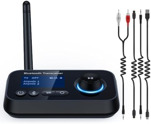 Bluetooth 5.3 Transmitter Receiver 3-in-1 Wireless Bluetooth Audio Adapter for Tv/Home Stereo/Old Speakers/Music Streaming Sound System Pair 2 Devices Long Range Low Latency RCA/Optical/Aux