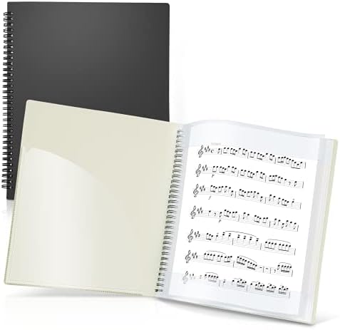 CRANBURY Sheet Music Folder 8.5x11 - Dual Use Music Holder (Black), Store Inside 24 Protective Sleeves or Write on Exposed Pages Outside Sleeves, 8.5 x 11 Spiral Notebook Binder Organizer, Lay Flat