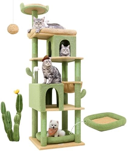 S72 Heavy Duty Cactus Cat Tree for Large Cats, Sturdy 72in Maine Coon Cat Tree for Large Cats 20 lbs+ Cactus Cat Tower for Adult Biggest Cats with 6 Scratching Posts, Hammock
