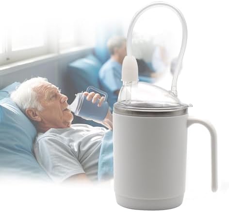 Adult Spill Proof Cup for Elderly, 3 in 1 Stainless Steel Sippy Cup with Straw and 2 Lids, Suitable for Seniors Disabled Patients Limited Mobility, 13.5 OZ