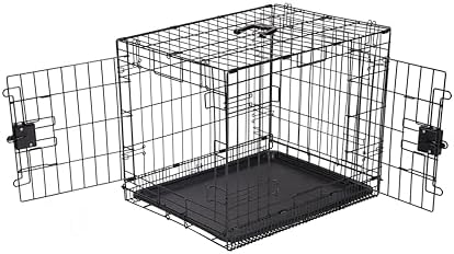 Amazon Basics Durable,Foldable Metal Wire Dog Crate with Tray, Double Door, 30 Inches, Black