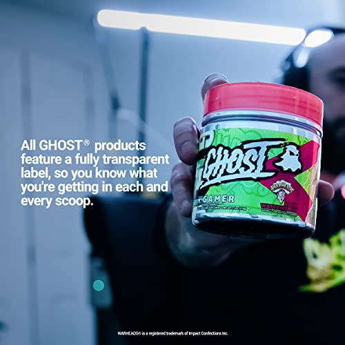 GHOST Gamer: Energy and Focus Support Formula - 40 Servings, Warheads Sour Watermelon - Nootropics & Natural Caffeine for Attention, Accuracy & Reaction Time - Vegan, Gluten-Free